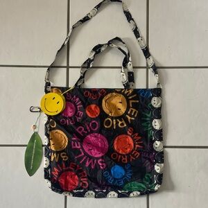 FARM Rio Mixed Smiley Rio Bag Rainbow 😊 Change Purse + Hook 16” x 16” NWT